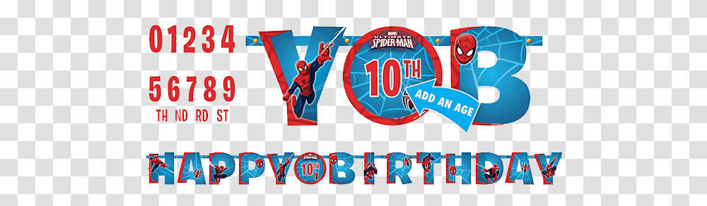 Spiderman Happy Birthday Banner Happy Birthday Spiderman Font, Text, Person, Super Mario, Alphabet Transparent Png