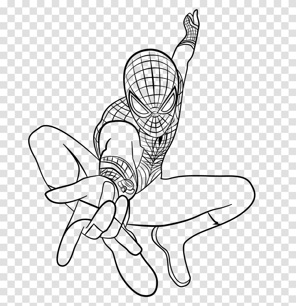 Spiderman Line Art, Outdoors, Nature, Silhouette, Gray Transparent Png