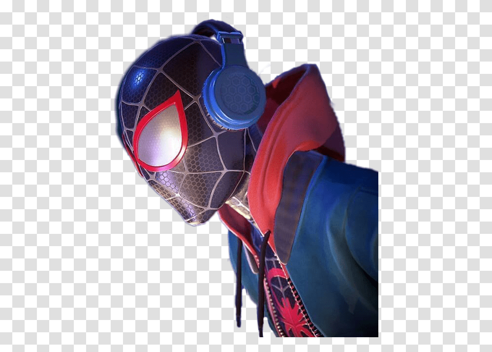 Spiderman Milesmorales Headphones Marvel Comics Miles Morales With Headphones, Apparel, Helmet, Person Transparent Png