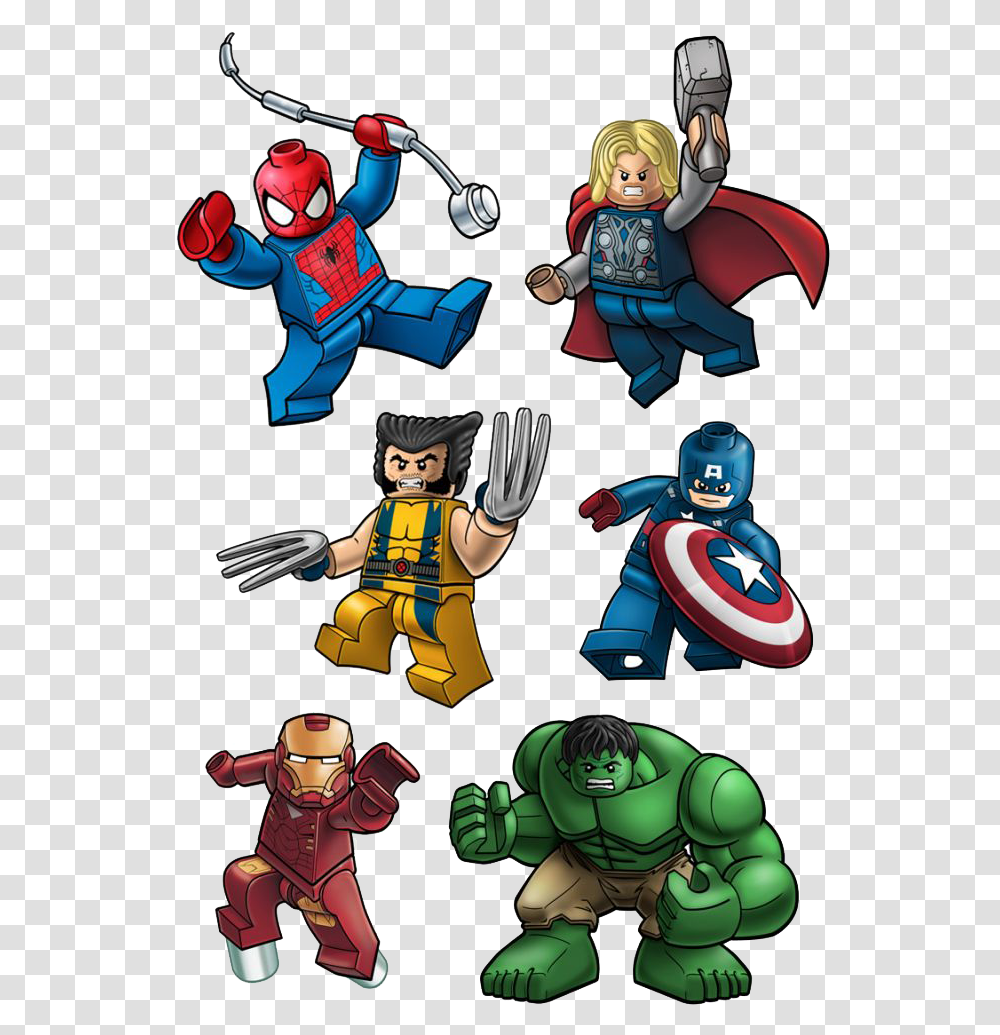 Spiderman Thor Wolverine Ironman Hulk Captainamerica Super Heroes Lego, Helmet, Comics, Book Transparent Png