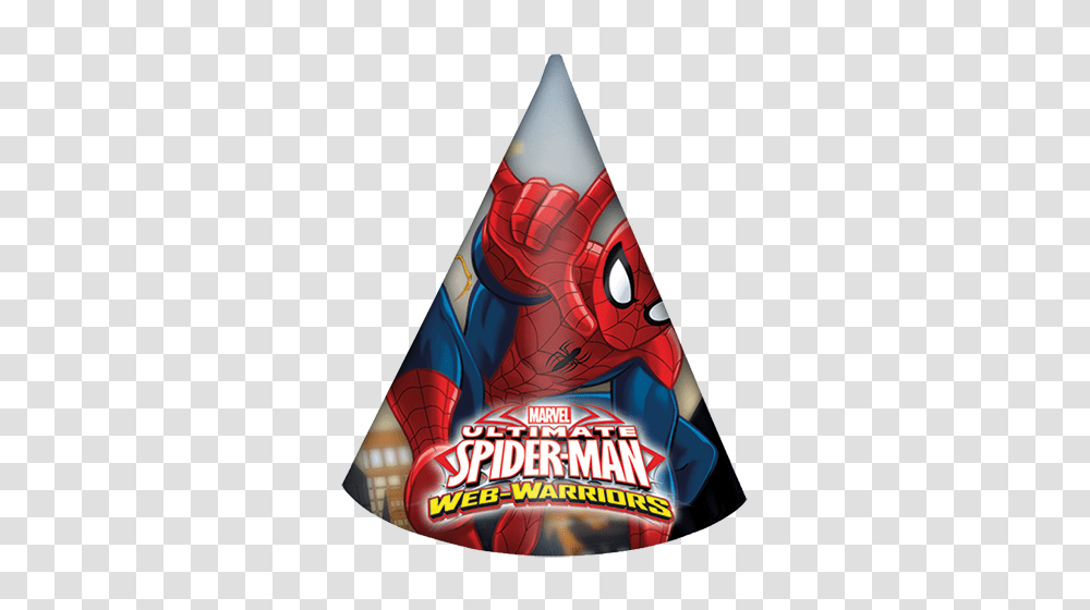 Spiderman Web Warriors Party Set 75 Pieces For 6 8 Children Spiderman Party Hat, Clothing, Apparel, Cone, Dynamite Transparent Png
