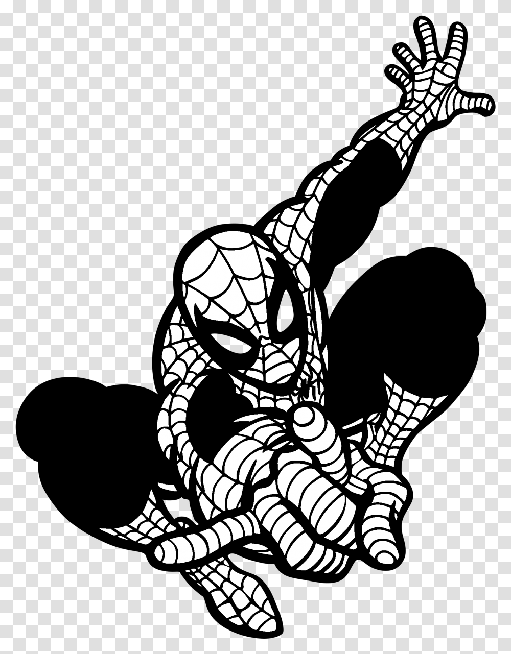 Spiders Black And White Spiderman Clipart Black And White, Animal, Stencil, Hook, Gecko Transparent Png