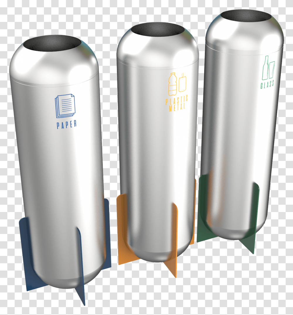 Spika Sst Futuristic Stylish Recycle Bins In Stainless Steel Futuristic Water Bottle, Cylinder, Shaker, Aluminium Transparent Png