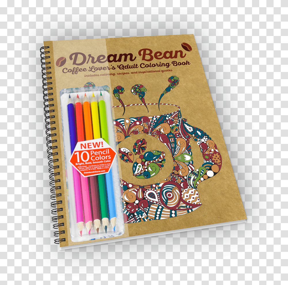Spiral Bound Coloring Book With Coffee Theme And Colored Graphic Design, Pencil, Game, PEZ Dispenser Transparent Png