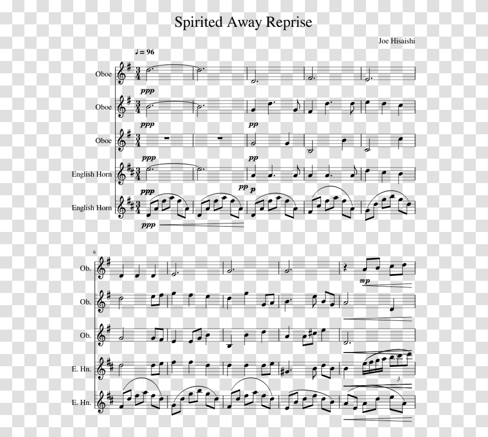 Spirited Away Reprise Oboe Quintet Fuglene Letter Mod Vinden Noder, Gray, World Of Warcraft Transparent Png