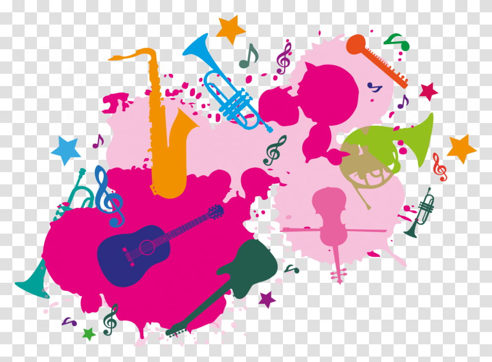 Splat Shape With Loads Of Icons Within It Of Instruments Graphic Design, Floral Design, Pattern Transparent Png