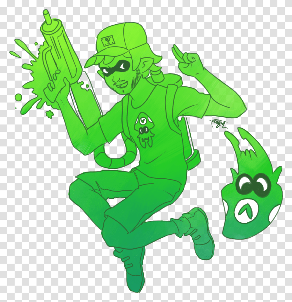 Splatoon Green Fictional Character Vertebrate Cartoon Cartoon, Person, Human, Hand, Alien Transparent Png