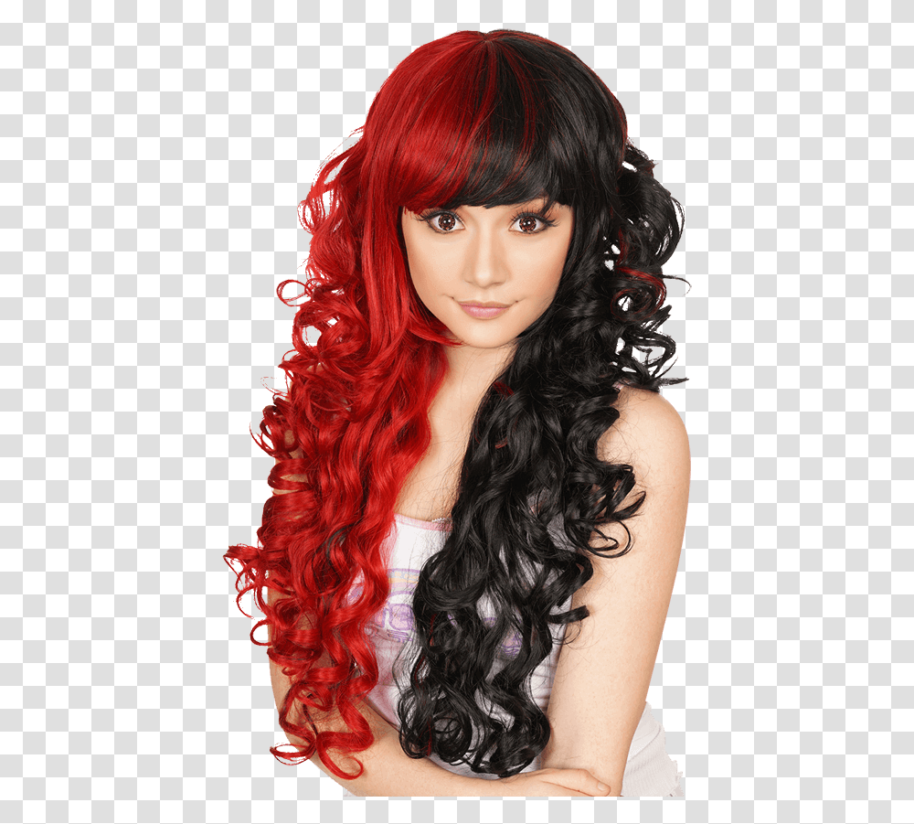 Split Red And Black Wig Harley Quinn Wigs, Hair, Person, Human, Face Transparent Png