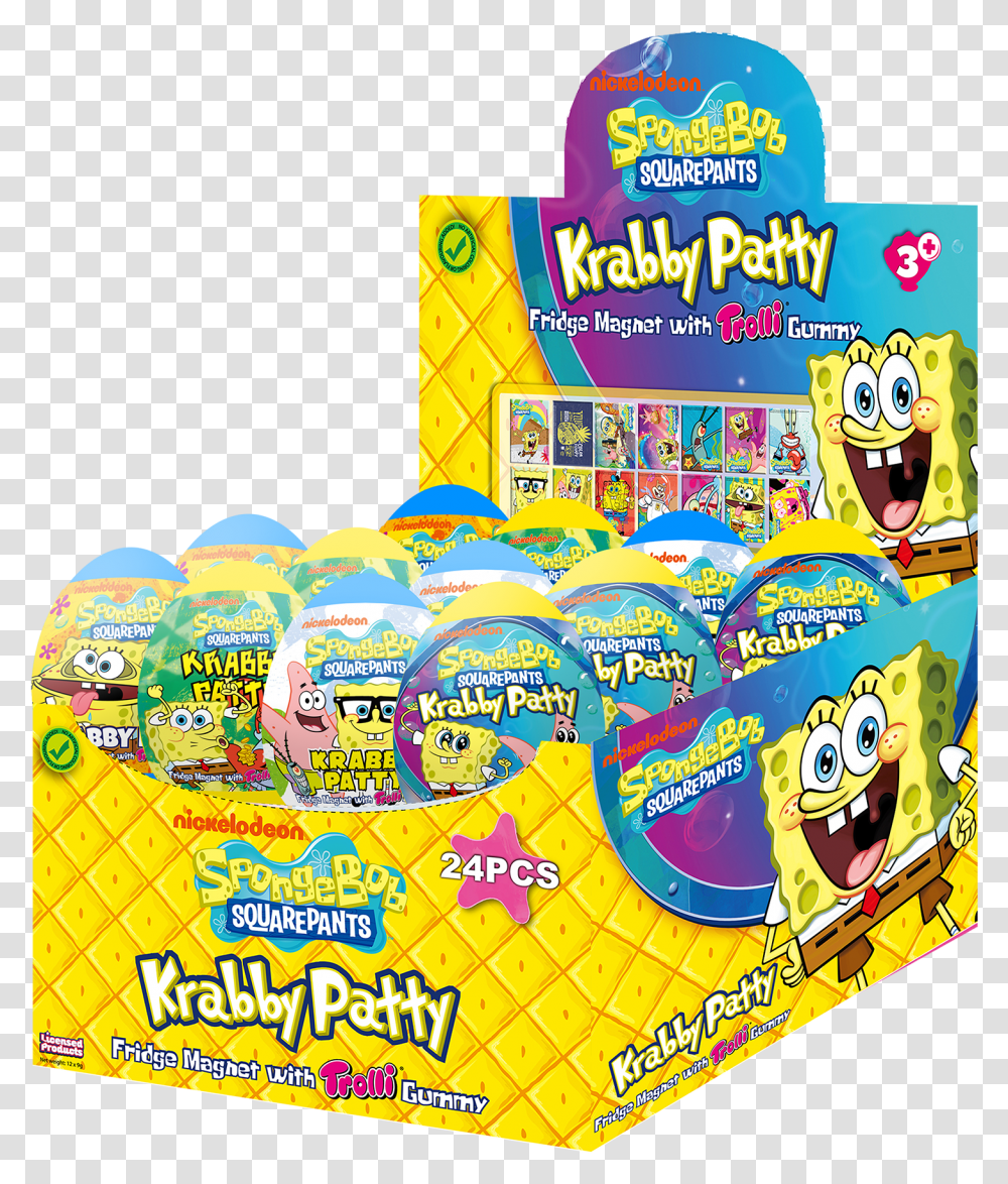 Spongebob Krabby Patty And Fridge Magnet With Trolli Spongebob Squarepants, Flyer, Paper, Advertisement, Brochure Transparent Png