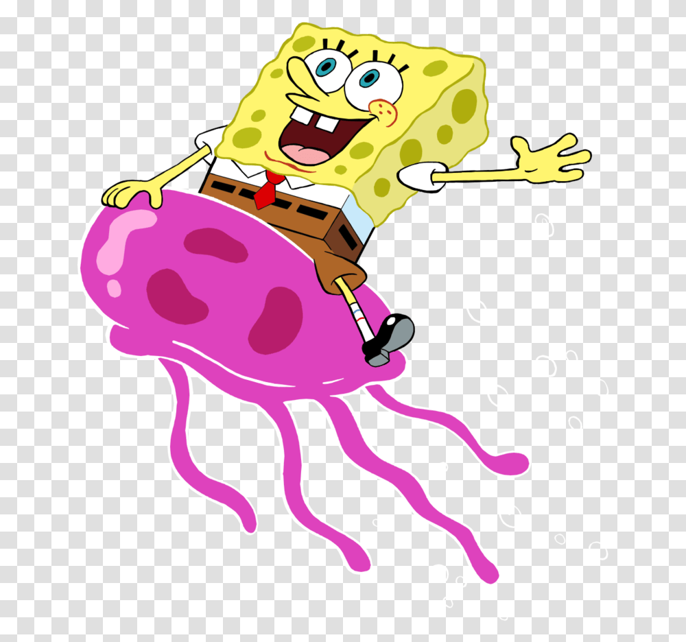 Spongebob Riding A Jellyfish, Sea Life, Animal, Invertebrate, Food Transparent Png