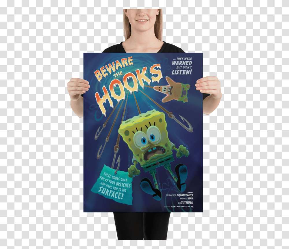 Spongebob Squarepants Beware The Hooks Premium Satin Poster Billie Eilish Lyric Poster, Advertisement, Flyer, Paper, Brochure Transparent Png