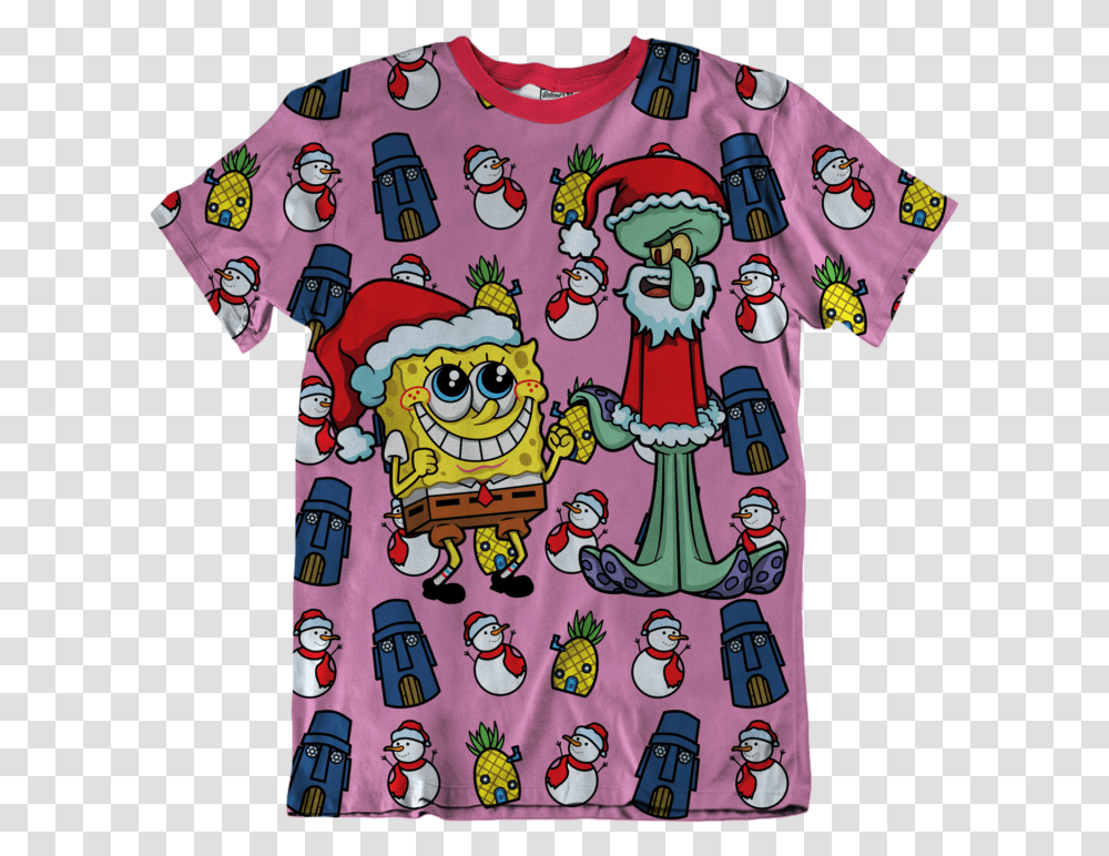 Spongebob Squidward Christmas Unisex Tee Cartoon, Clothing, Apparel, Shirt, T-Shirt Transparent Png