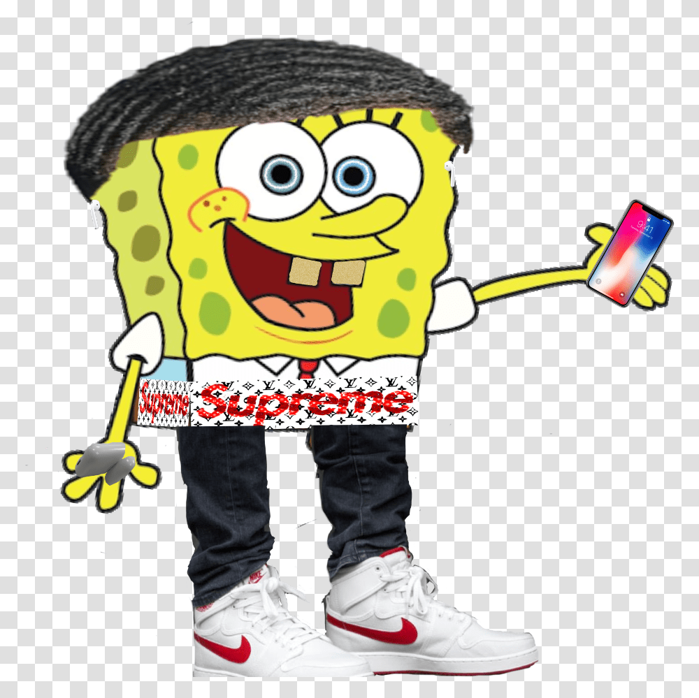 Spongebob Supreme Jordan1 Iphonex Airpods Thug Spongebob With Airpods, Shoe, Footwear, Apparel Transparent Png