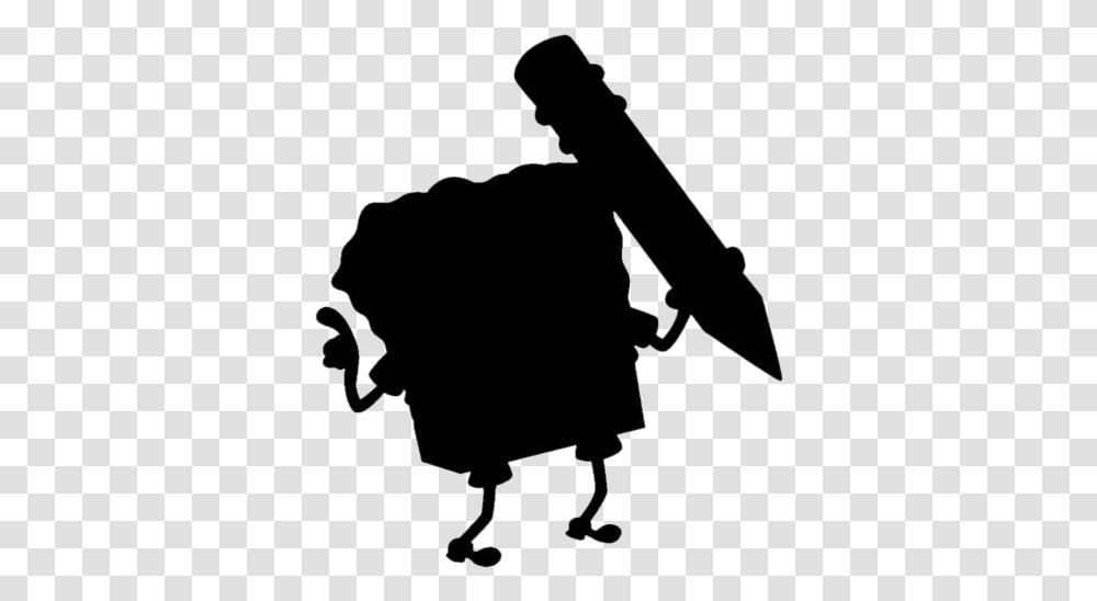 Spongebob With Pencil Silhouette Silhouette, Person, Human, People, Stencil Transparent Png