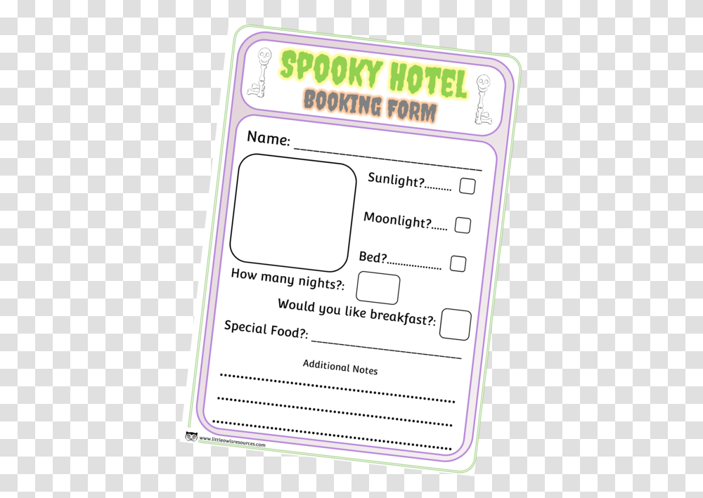 Spooky Hotel Booking Formcover Paper, Driving License, Document, Mobile Phone Transparent Png