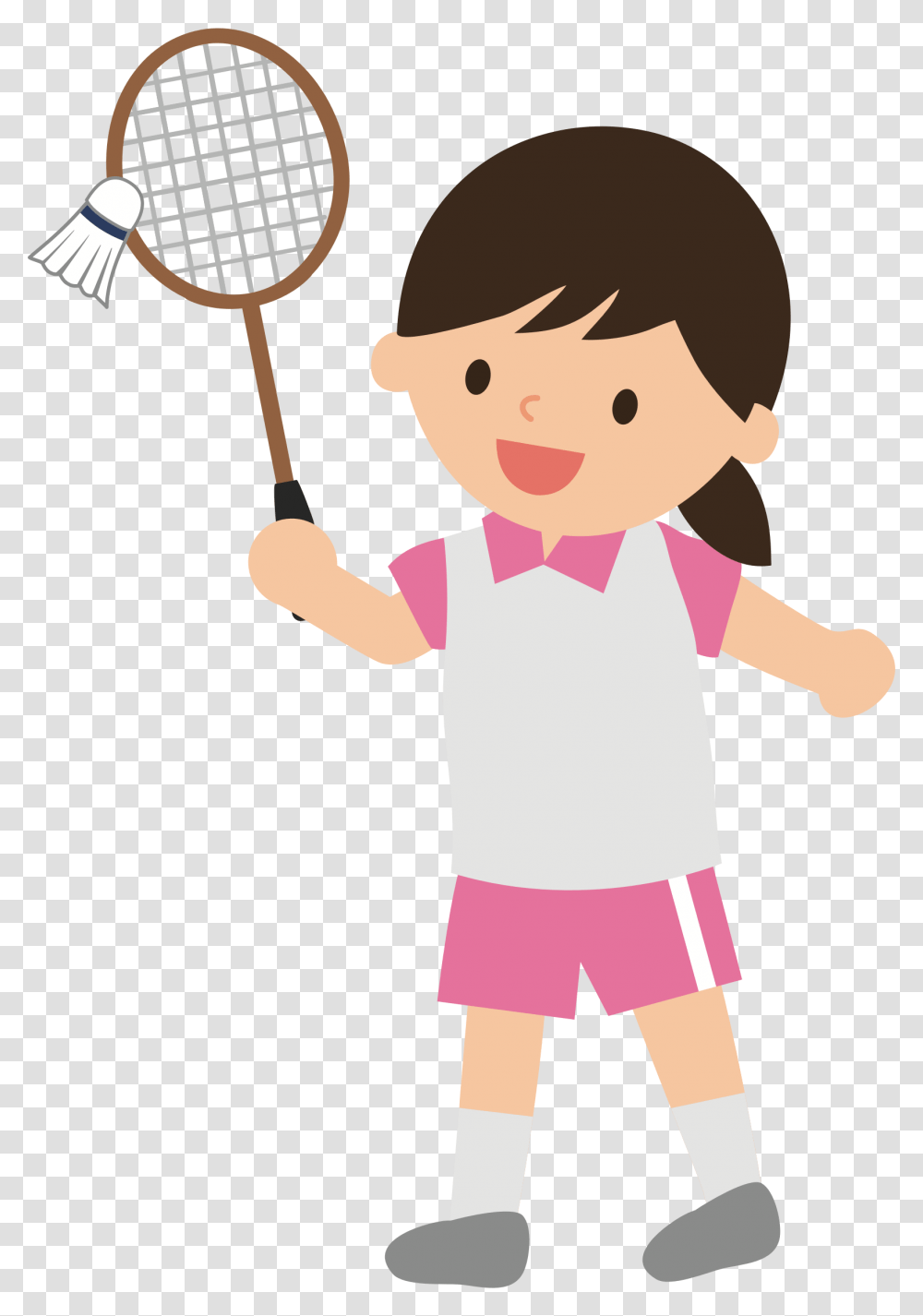 Sport Badminton Clip Art Girl Playing Badminton Cartoon, Person, Human, Tennis Racket, Female Transparent Png