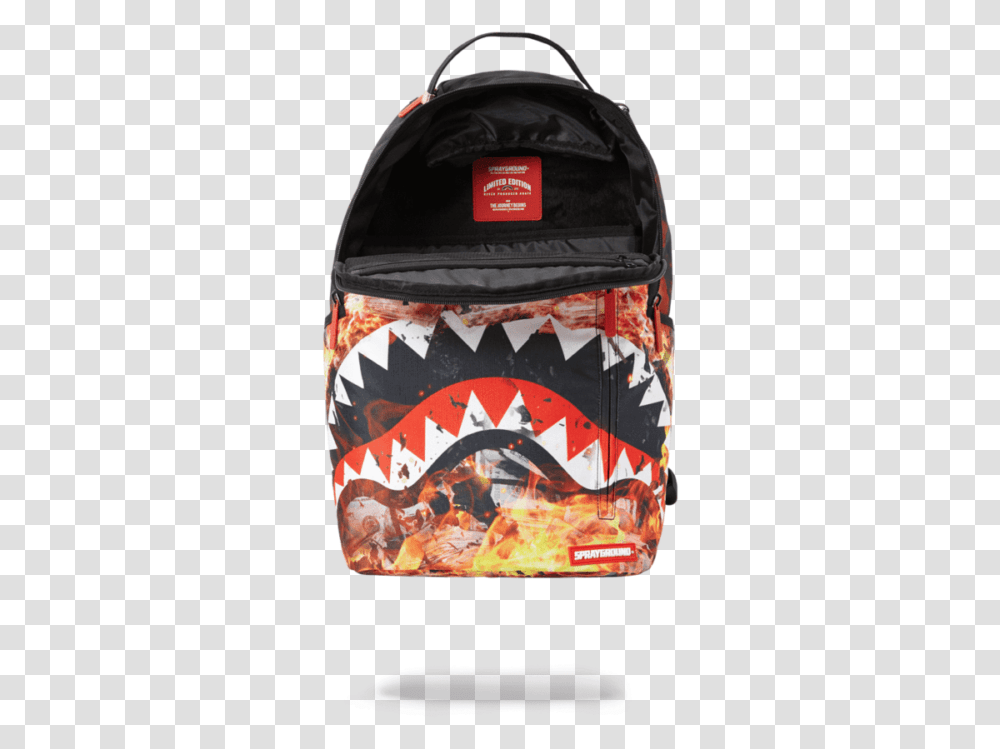 Sprayground Fire Money Shark Backpack, Bag, Bottle Transparent Png