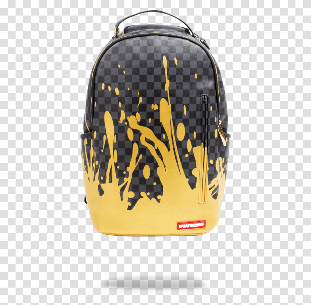 Sprayground Gold Checkered Drips Backpack, Purse, Handbag, Accessories, Accessory Transparent Png