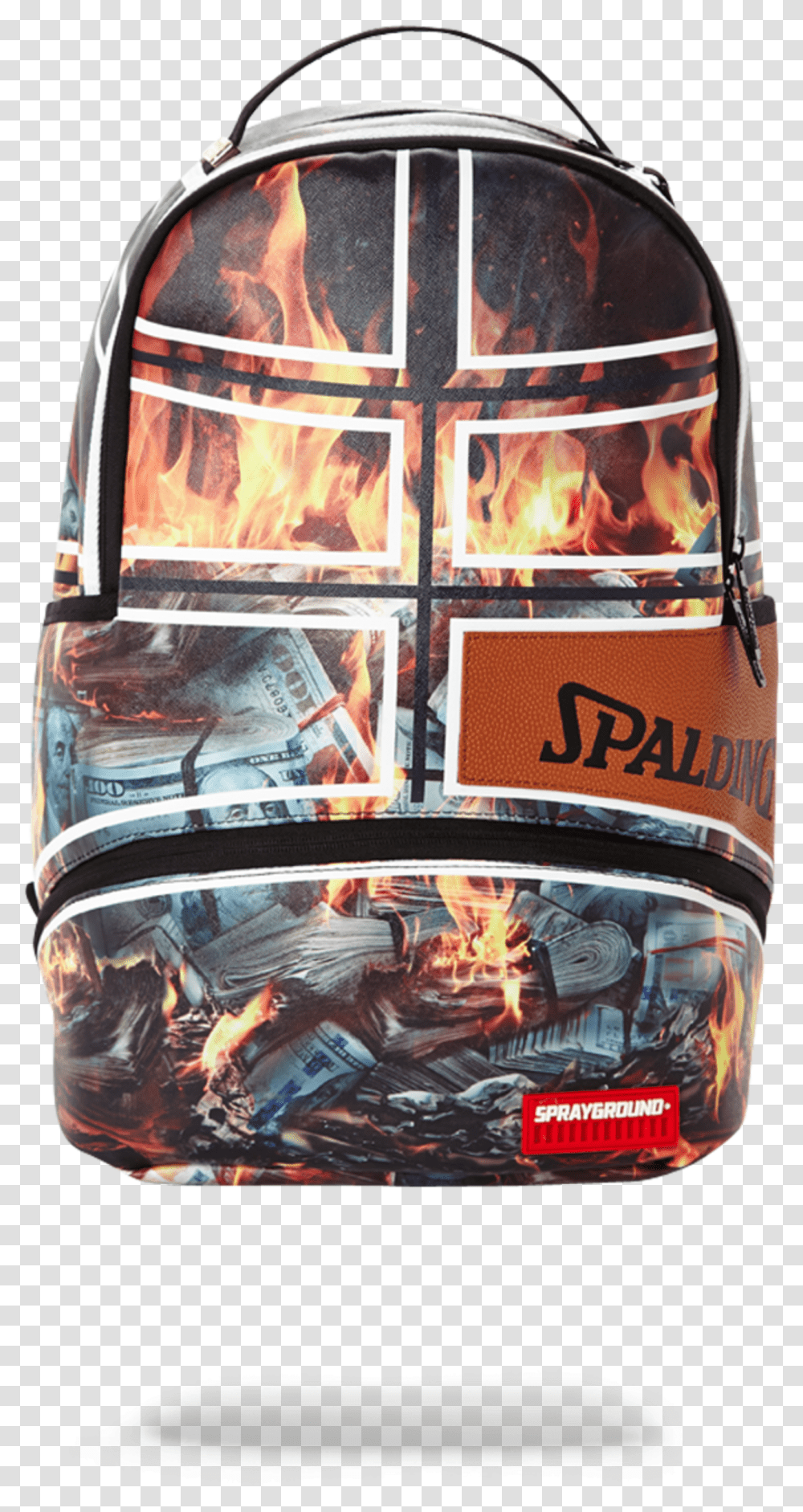 Sprayground X Spalding 94 Series Fire Money Backpack Transparent Png