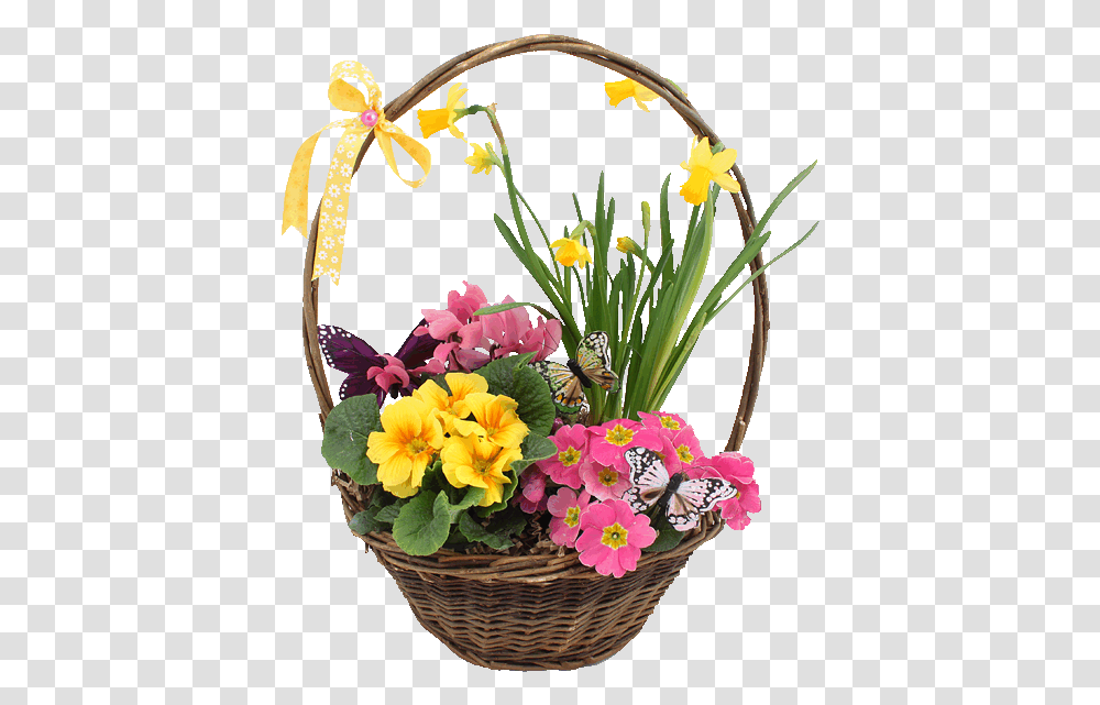 Spring Basket Of Flowers Pictures Photos And Images For Gif Basket Of Flowers, Plant, Blossom, Flower Arrangement, Ikebana Transparent Png
