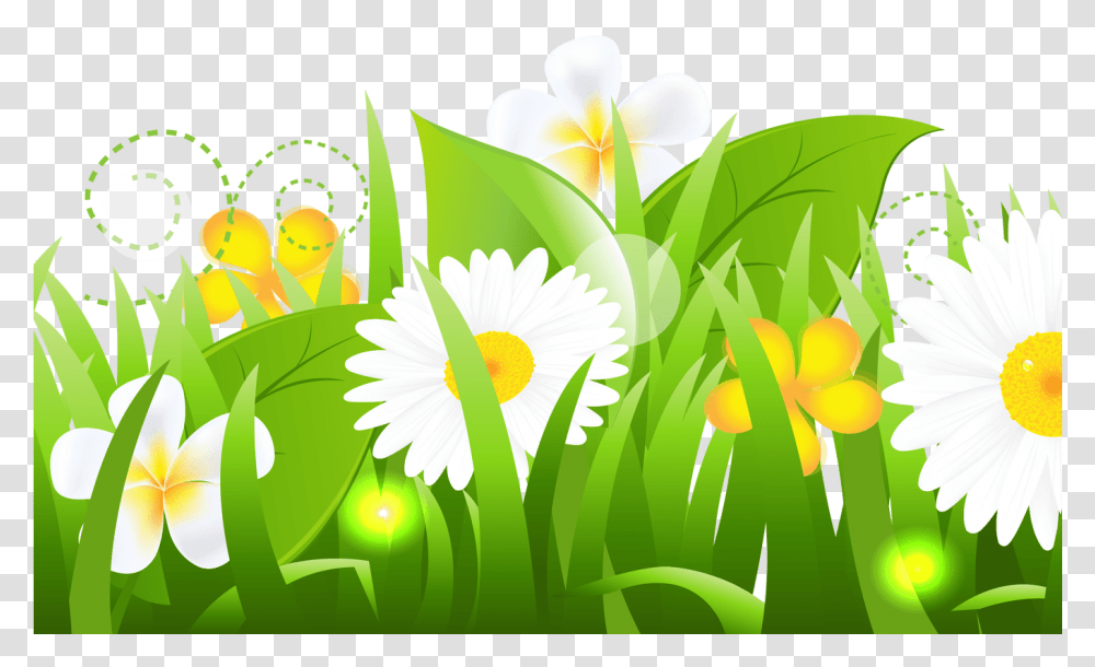Spring Clipart Grass Flower Pencil And In Color Spring Grass With Flowers Clipart, Green, Plant, Daisy Transparent Png