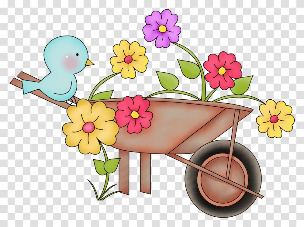 Spring Clipart, Vehicle, Transportation, Wheelbarrow, Flower Transparent Png