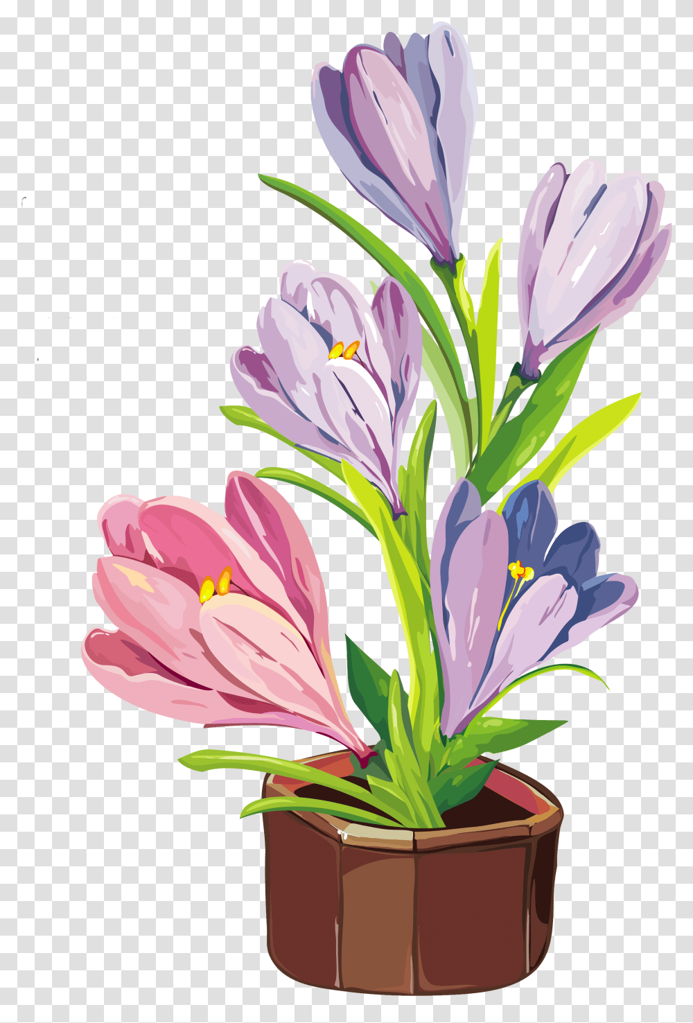 Spring Crocus Pot Clipart Fabric Painting Flower Pot, Plant, Blossom, Lily, Flax Transparent Png