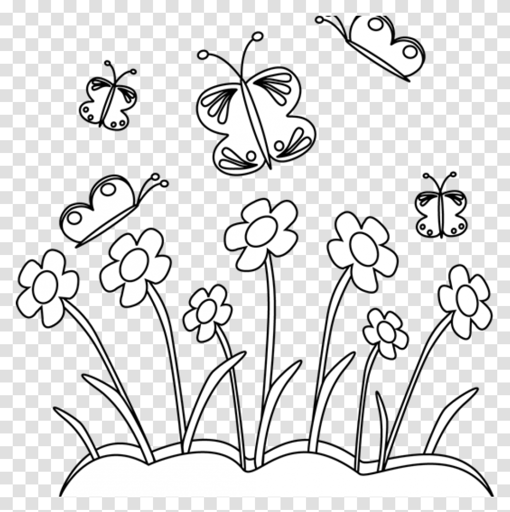 Spring Flower Banner Black And White Bla 246323 Flowers Clipart Black And White, Graphics, Floral Design, Pattern, Stencil Transparent Png