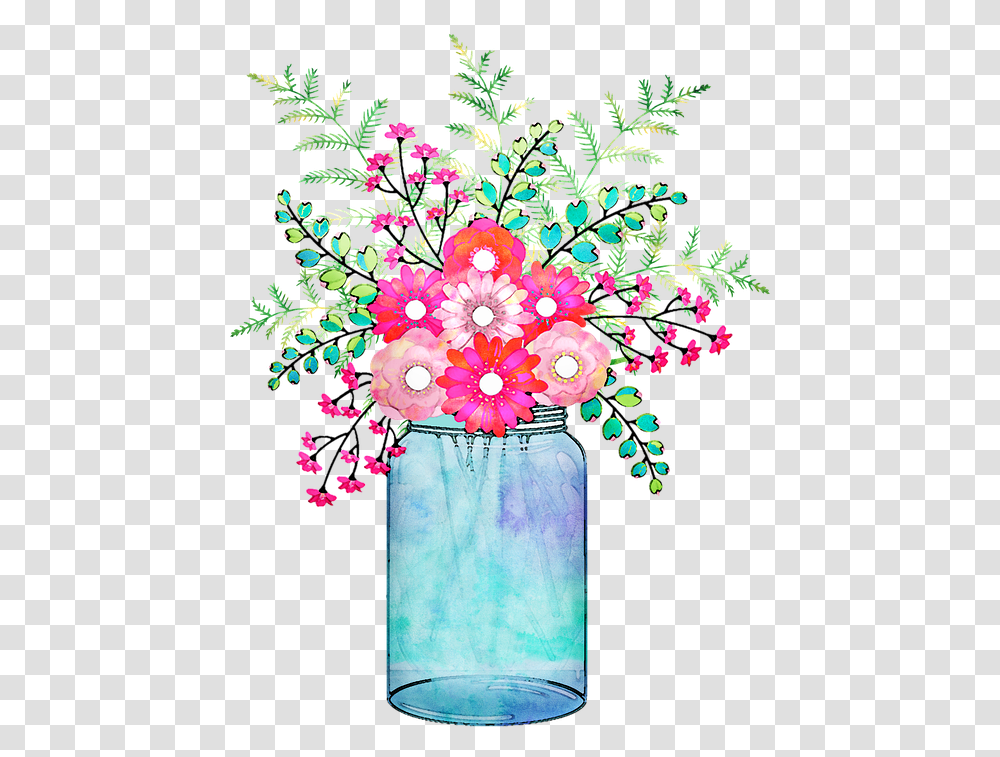 Spring Flowers In Mason Jar Clip Art, Floral Design, Pattern, Plant Transparent Png