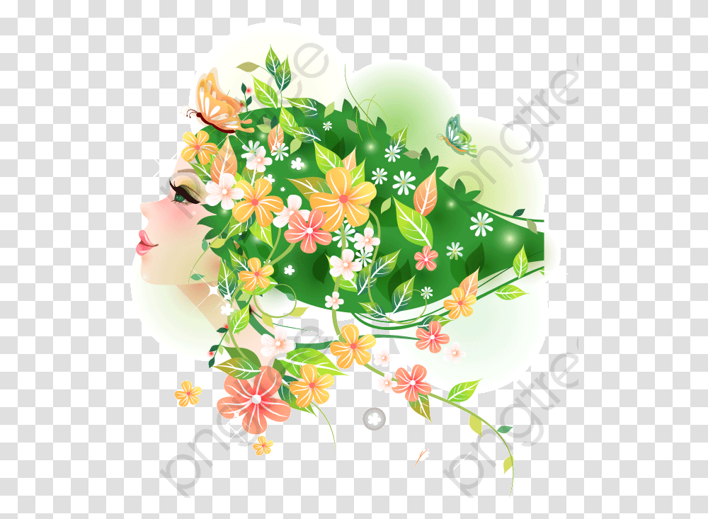 Spring Girl Vector Poster Designer, Floral Design, Pattern Transparent Png