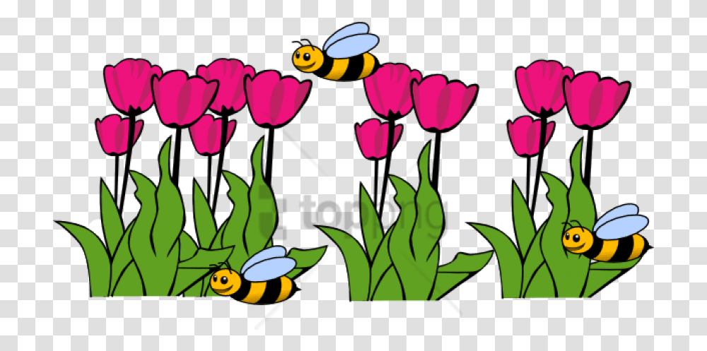 Spring Season Clipart Bee And Flowers Clipart, Plant, Blossom, Floral Design Transparent Png