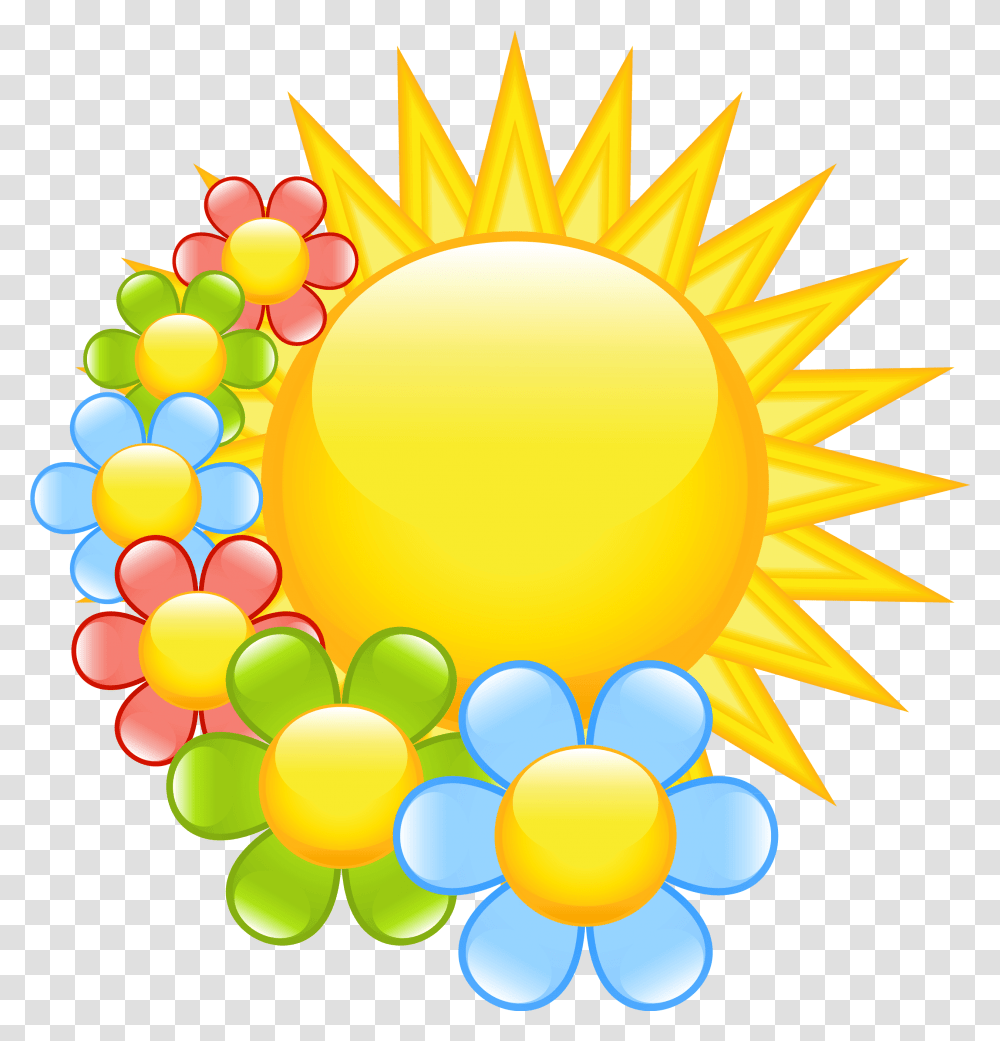 Spring Sun With Flowers Clipart M Sunshine Cliparts, Balloon, Pattern, Sunlight Transparent Png