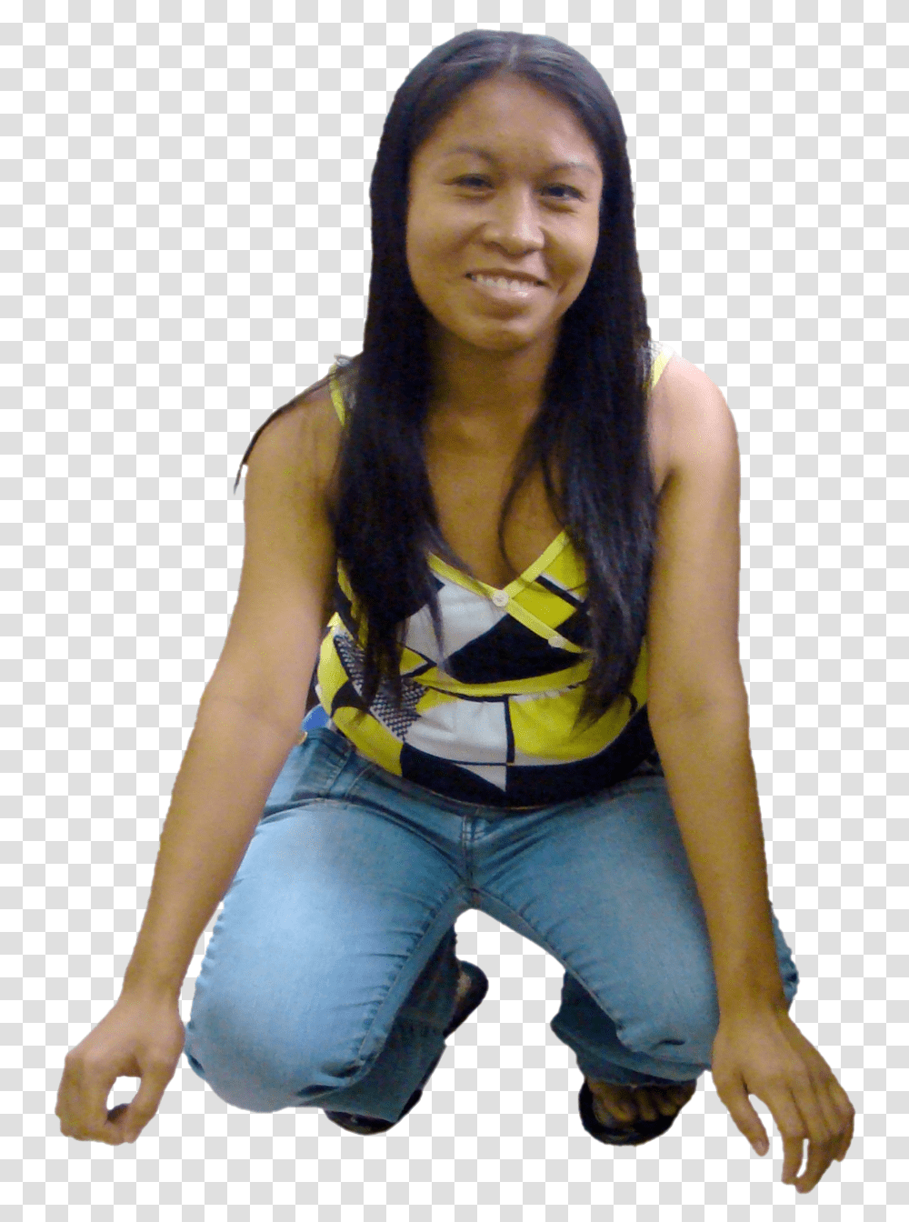 Squat And Smile Lady Girl, Person, Female, Pants Transparent Png