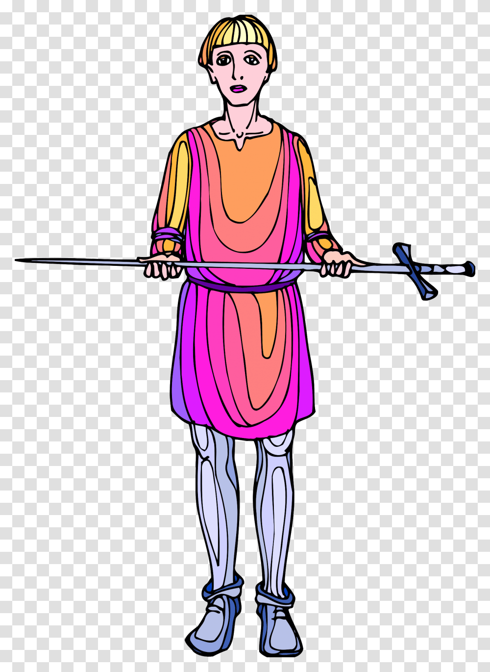 Squire Bearing Large Sword In Colorful Clothes Vector Clipart, Costume, Person, Blonde, Woman Transparent Png