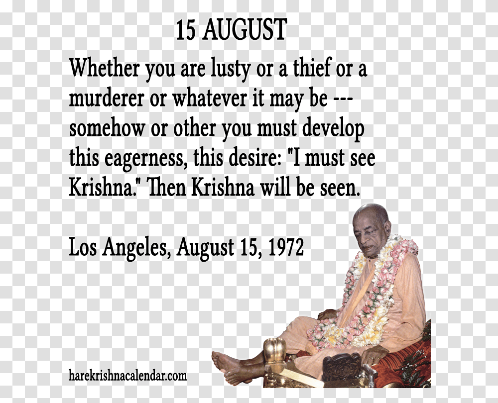 Srila Prabhupada Quotes For Month August15 Prabhupada Quotes On Prasadam, Person, Chair, Furniture, Poster Transparent Png
