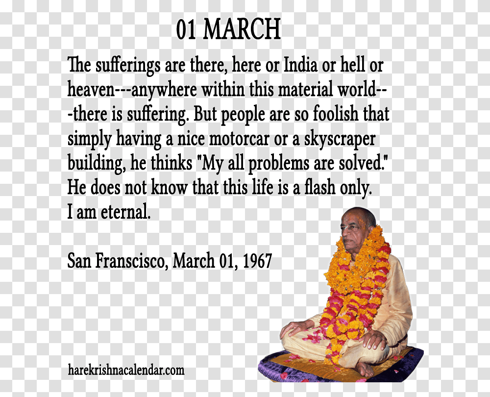 Srila Prabhupada Quotes For Month March March 1st Quotes, Person, Human, Monk, Poster Transparent Png