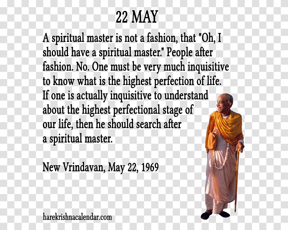 Srila Prabhupada Quotes For Month May Religion, Person, Worship, Monk, Poster Transparent Png