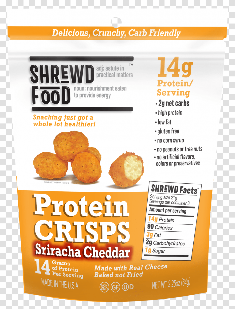 Sriracha Cheddar Protein Crisps Snack, Fried Chicken, Food, Advertisement Transparent Png