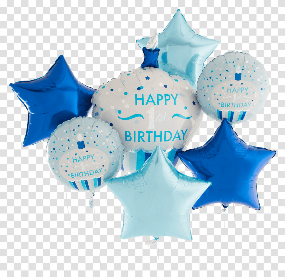 St Birthday Blue Cupcake Bunch Blue Balloons Happy 1st Birthday, Paper, Confetti Transparent Png