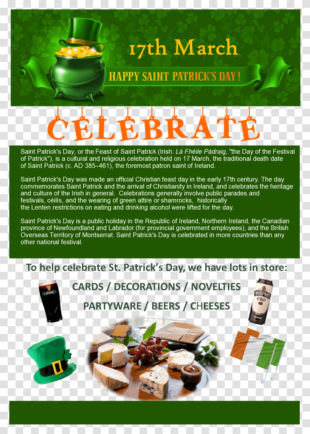 St Patrick's Day Hat, Advertisement, Poster, Flyer, Paper Transparent Png