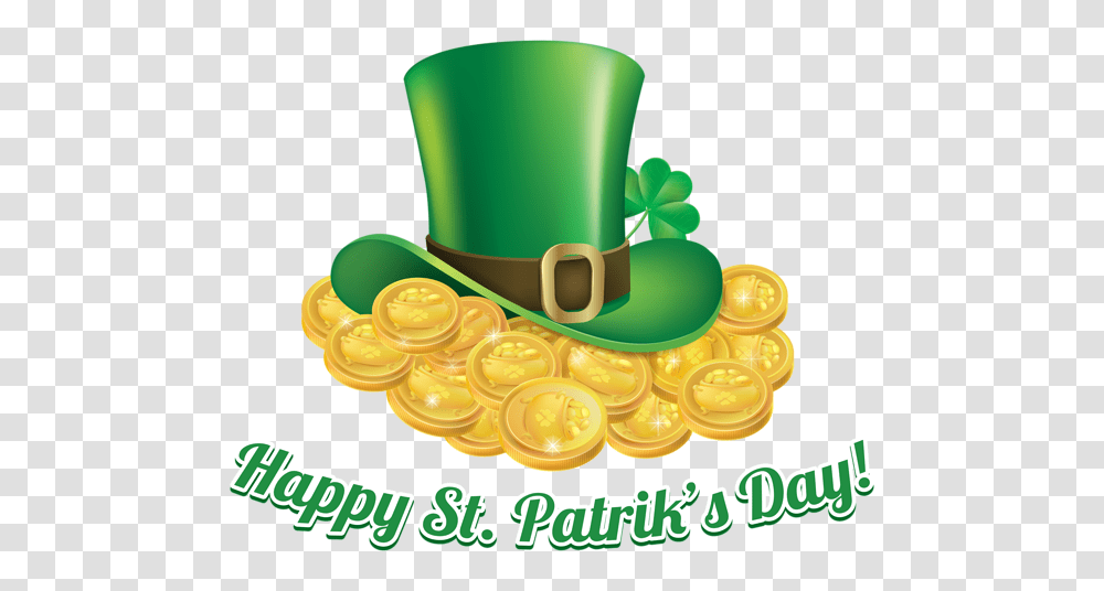 St Patricks Day Coins And Hat Clip Art Image, Apparel, Green, Plant Transparent Png