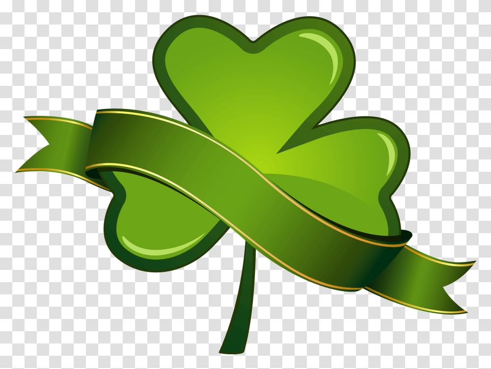 St Patricks Day Shamrock With Banner Clipart St Pattys Day Clover, Green, Leaf, Plant Transparent Png