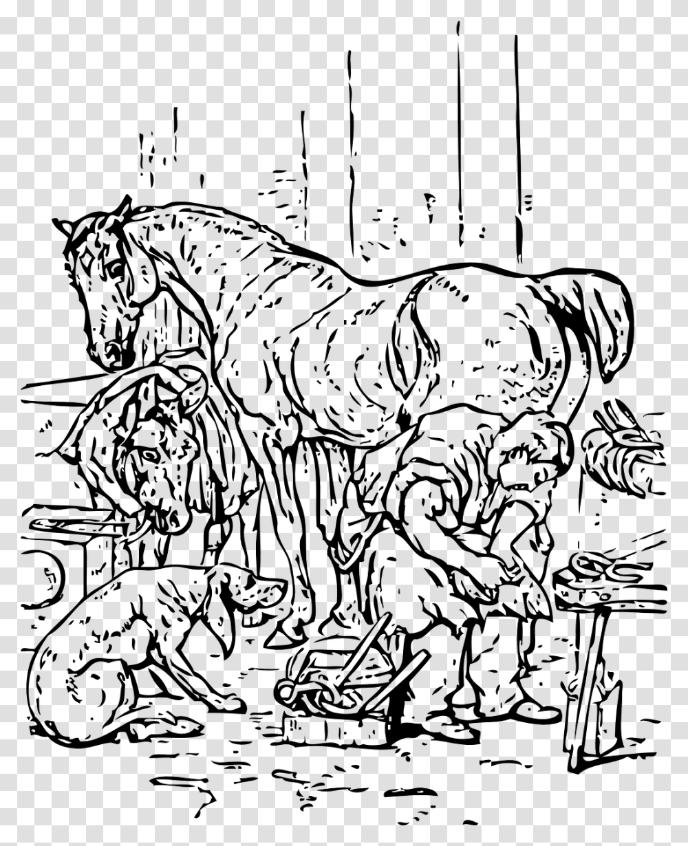 Stable Barnyard Barnacle Free Photo Man Shoeing A Horse Clip Art, Gray, World Of Warcraft Transparent Png