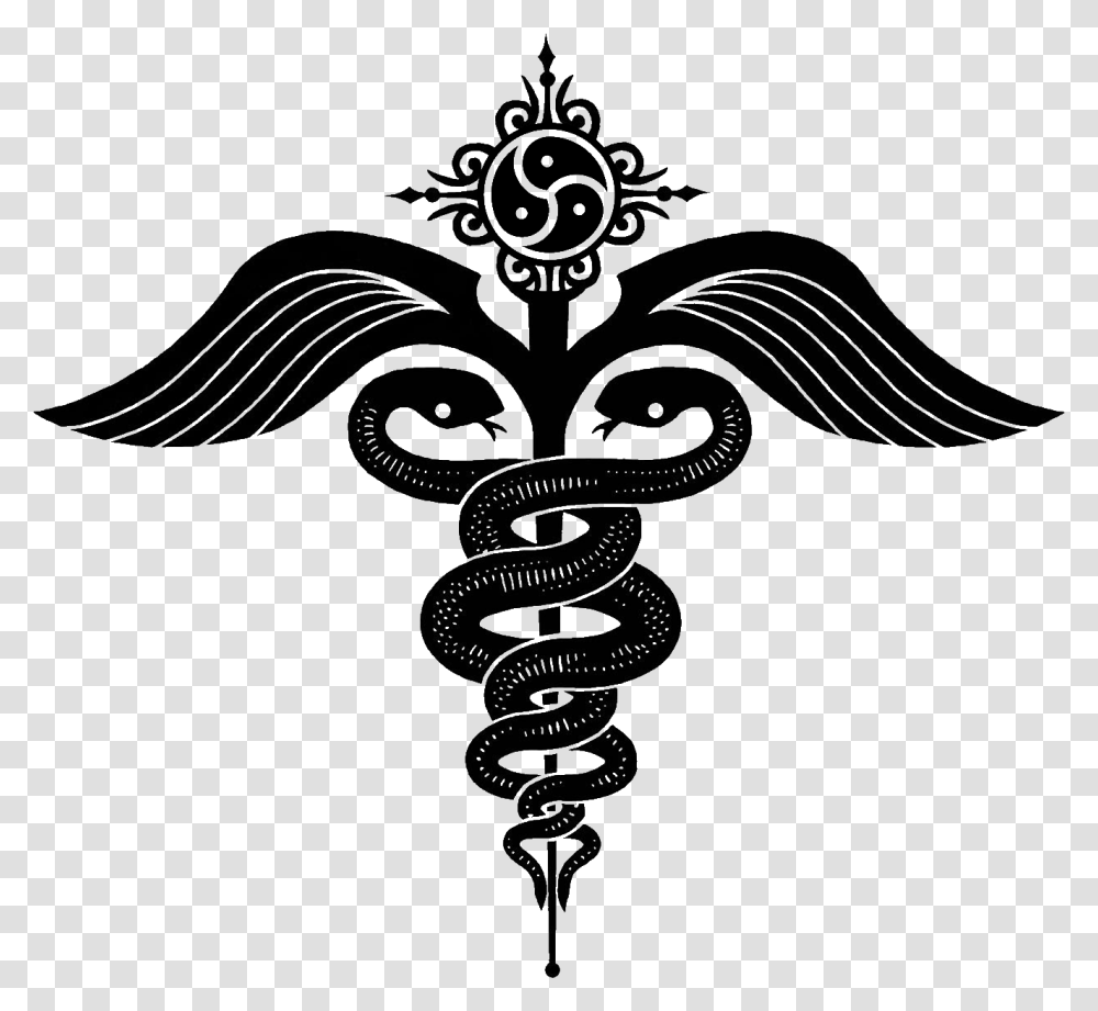 Staff Of Hermes As A Symbol Medicine Staff Of Hermes Logo, Cross, Stencil, Spiral, Coil Transparent Png