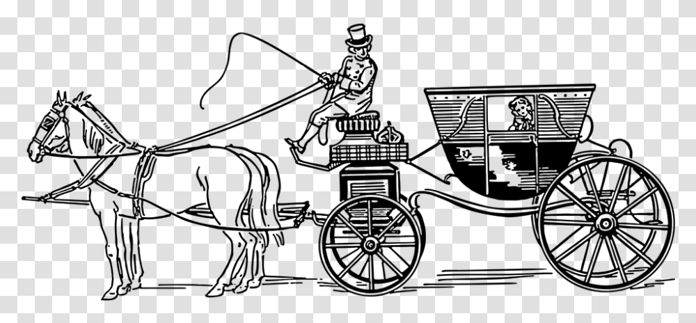 Stagecoach Carriage Horse Line Art Ride Horse Cart, Gray Transparent Png