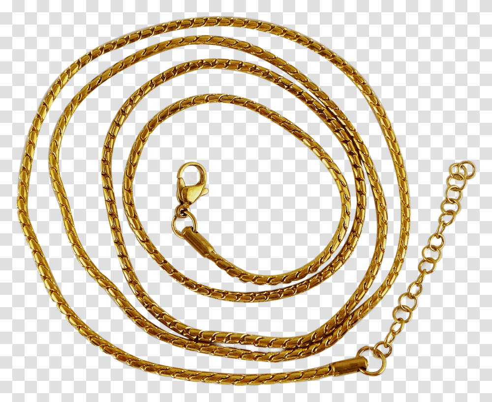 Stainless Steel Gold Plated Snake Ball Chain 80cm And Circle, Whip Transparent Png