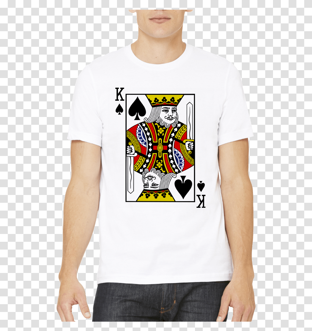 Standard White King Of Spades Playing Card Front, Apparel, T-Shirt, Person Transparent Png