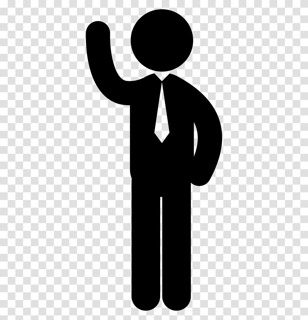 Standing Business Man With Tie And Right Arm Raised Stick Figure With Tie, Hand, Silhouette, Person, Human Transparent Png