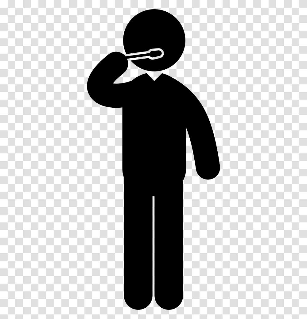 Standing Man With Hand Pointing On His Mouth With Toothbrush Human With Tie Symbol, Silhouette, Person, Sign, Sleeve Transparent Png