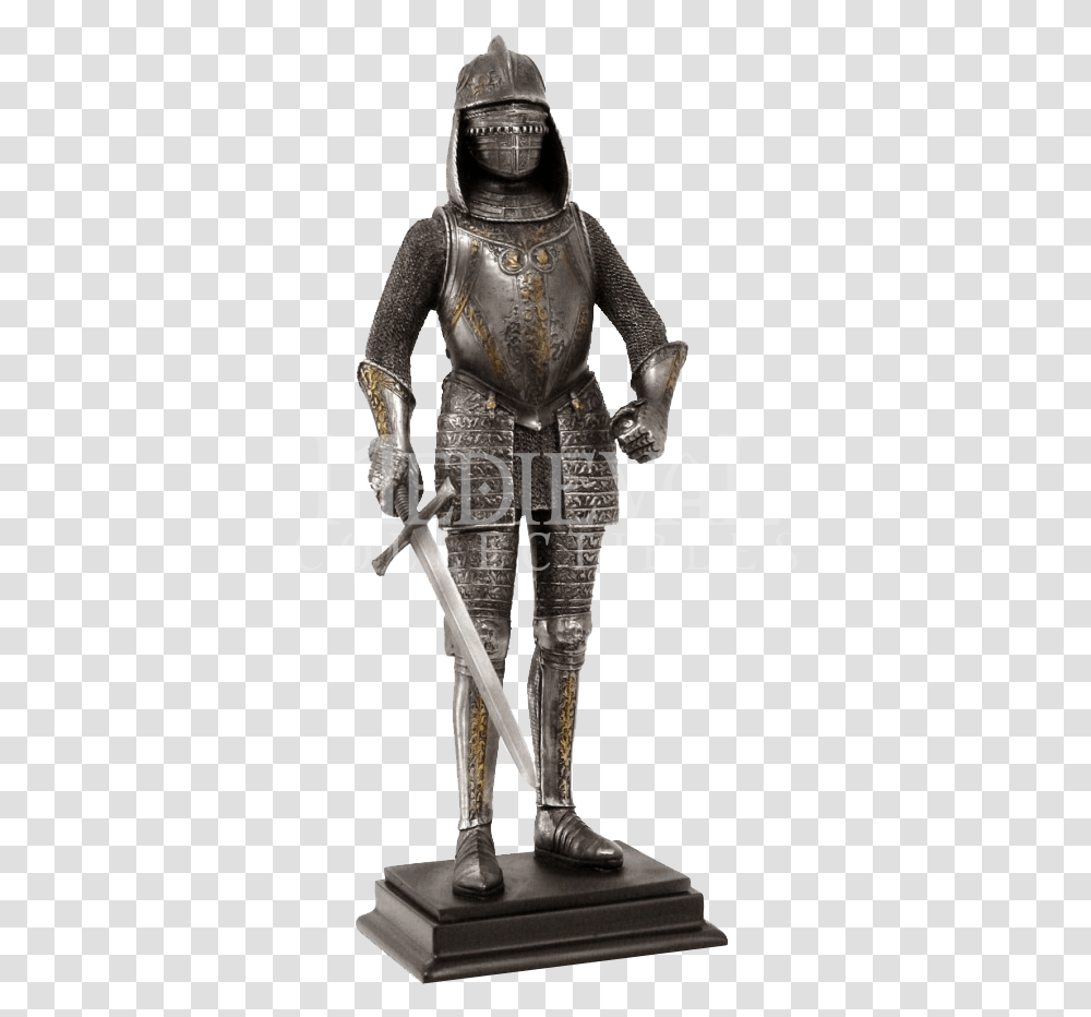 Standing Medieval Knight Statue Knight, Person, Human, Armor, Bronze Transparent Png